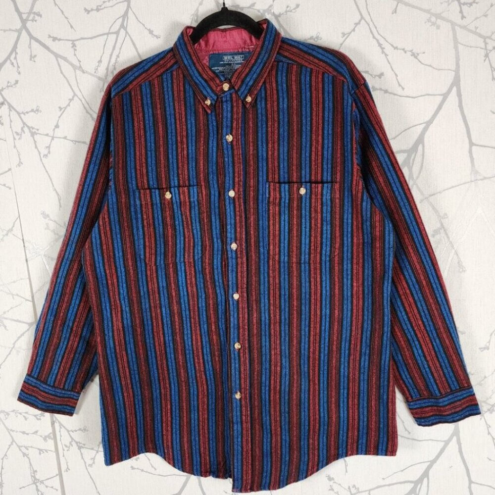 Mel Mat Blue Red Striped Heavyweight Cotton Flannel Shirt
